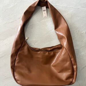 Anthropologie tan Vegan Leather slouchy hobo bag